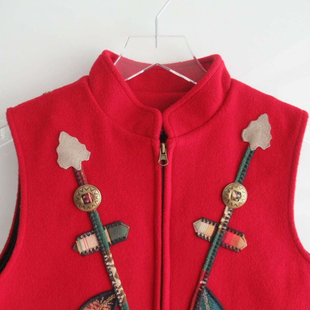 Vintage Coloratura 100% Wool Feather Concho Appliqué Vest Western USA Made M - Picture 3 of 12